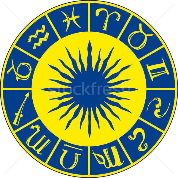 Horoscop simboluri albastru soare calendar semne Imagine de stoc © Suljo