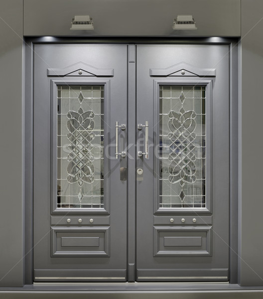 Bejárati ajtó fémes ajtó építészet biztonság ezüst Stock fotó © Suljo