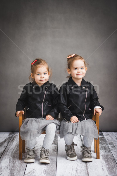 two sisters sitting on a wooden bench Stock photo © superelaks