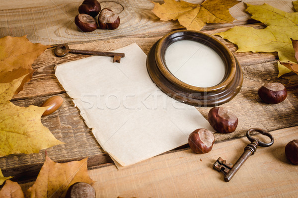 frame, paper and autumn leaves Stock photo © superelaks