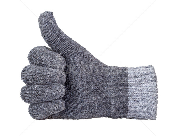 Thumb up showing by hand with grey knitting wool glove isolated  Stock photo © supersaiyan3