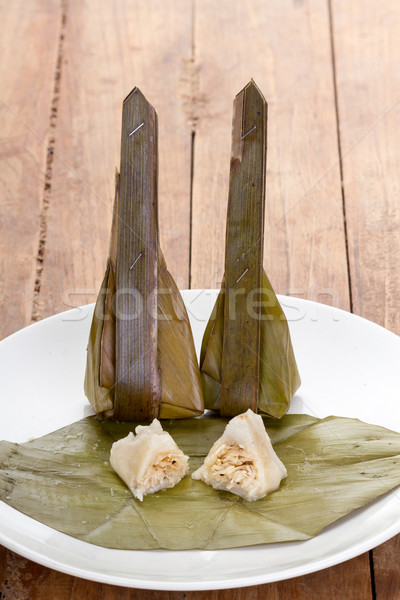 Thai Dessert 'Khanom Sod-Sai' - Grated Coconut Pudding on white  Stock photo © supersaiyan3