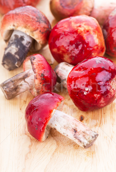 Fresh Rosy Russula fungi on wooden plate Stock photo © supersaiyan3