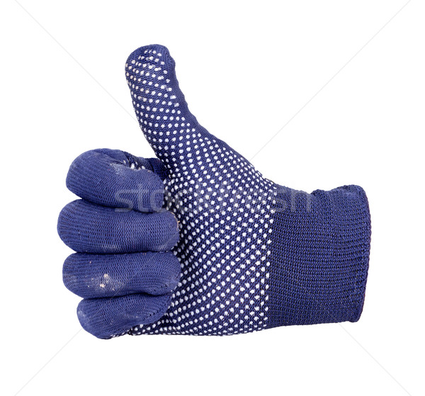 Thumb up showing by hand with blue and white dot knitting wool g Stock photo © supersaiyan3