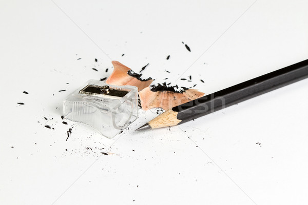 Pencil with sharpening shavings on white background Stock photo © supersaiyan3