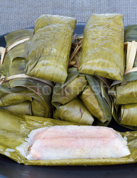 Glutinous rice with banana steamed in banana leaf Stock photo © supersaiyan3