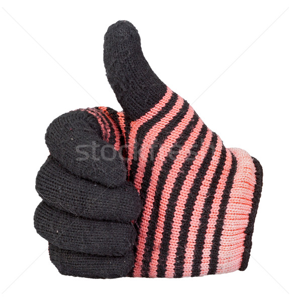 Thumb up showing by hand with black and red knitting wool glove  Stock photo © supersaiyan3