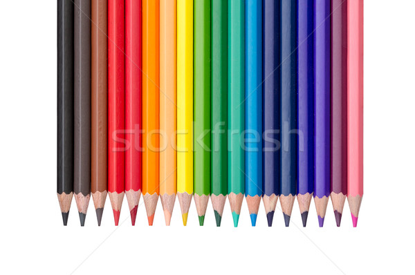 Zdjęcia stock: Rząd · kolorowy · ołówki · odizolowany · biały · drewna