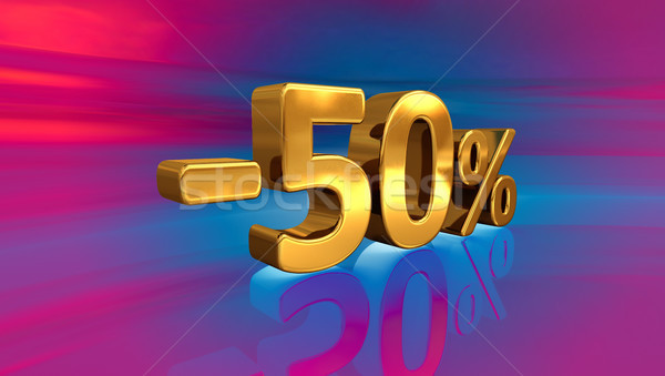 3d Gold -50%, Minus Fifty Percent Discount Sign Stock photo © Supertrooper