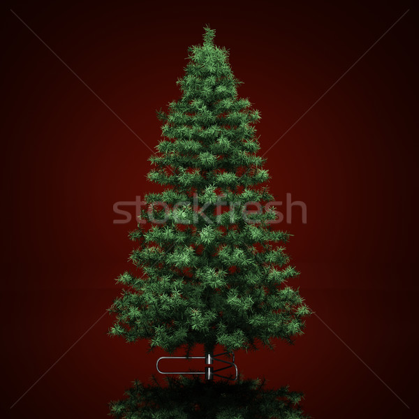 Сток-фото: рождественская · елка · темно · красный · дерево · фары · лента