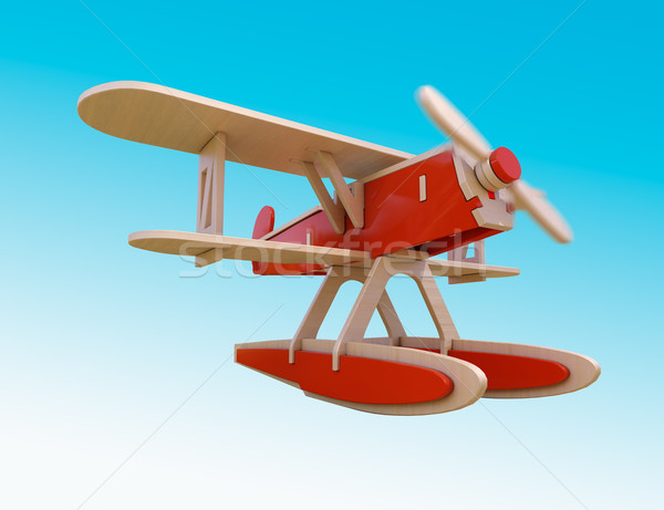 Játék repülőgép fából készült repülőgép repülés égbolt Stock fotó © Supertrooper