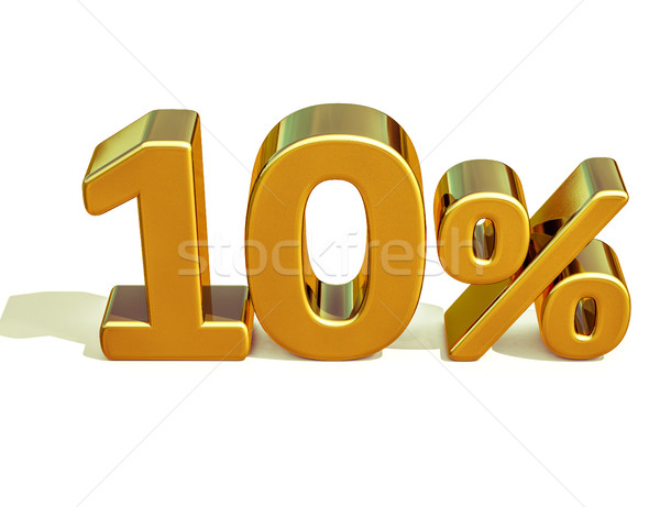 Stock photo: 3d Gold 10 Ten Percent Discount Sign