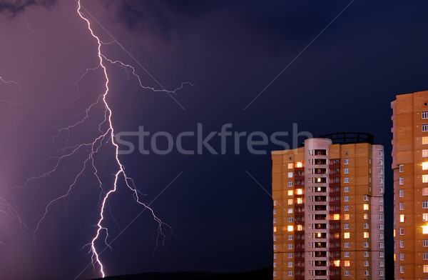 雷雨 市 フラッシュ 雷 暗い ストックフォト © Supertrooper