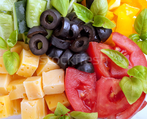 Foto stock: Ensalada · ingredientes · tomates · pepinos · aceitunas · queso