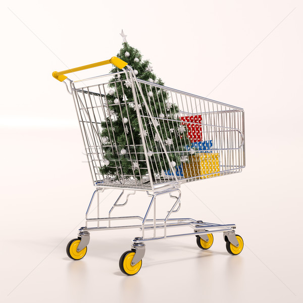 Stockfoto: Winkelwagen · vol · colli · boom · 3d · render · christmas