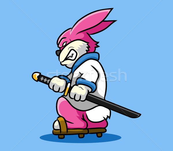 Tavşan samuray hazır kılıç beyaz karikatür Stok fotoğraf © superzizie