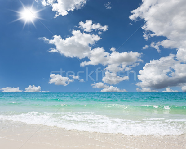 Stockfoto: Wit · zand · blauwe · hemel · achtergrond · schoonheid · zomer · oceaan
