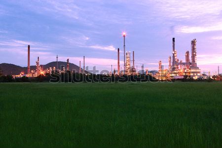 green grass field with scenic of petrochemical oil refinery plan Stock photo © Suriyaphoto