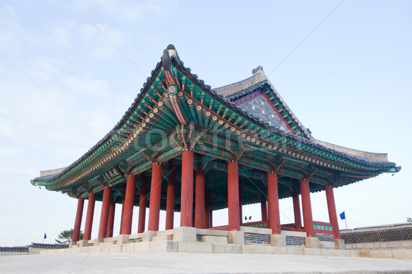 Korea  traditional multicolored paintwork on wooden buildings Stock photo © Suriyaphoto