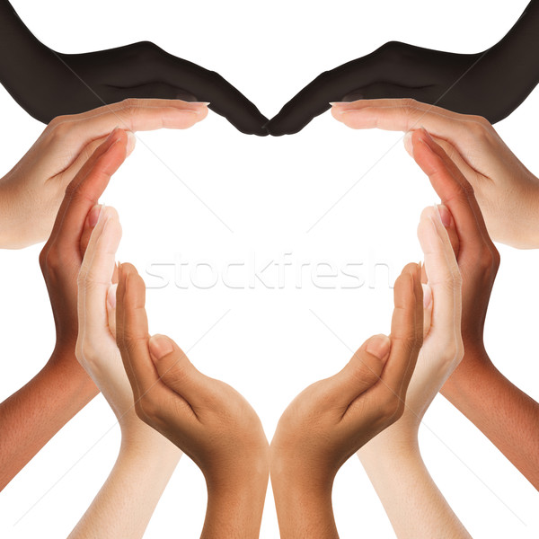 Foto stock: Humanismo · mãos · forma · de · coração · branco · cópia · espaço