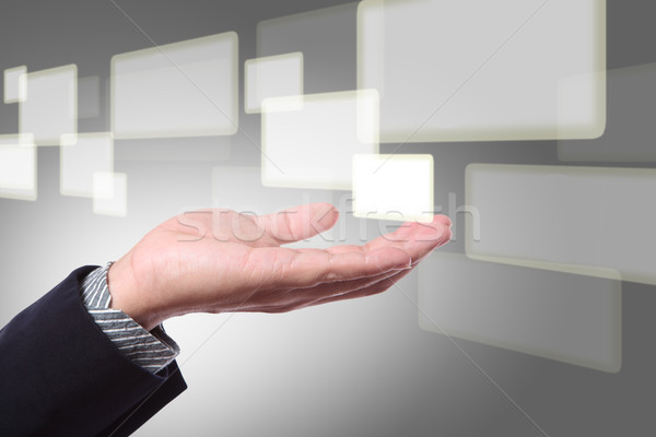 Business mano spingendo touch screen interfaccia computer Foto d'archivio © Suriyaphoto