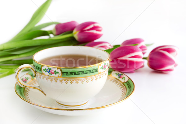 горячей чай цветок пить Tulip завтрак Сток-фото © susabell