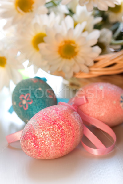 Közelkép húsvéti tojások virág tavasz tojás minta Stock fotó © susabell