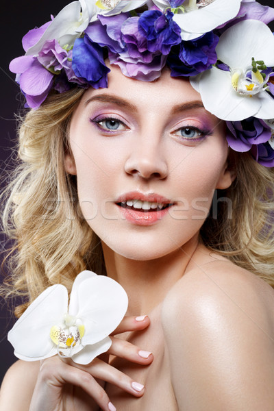 beautiful blond girl with flowers Stock photo © svetography