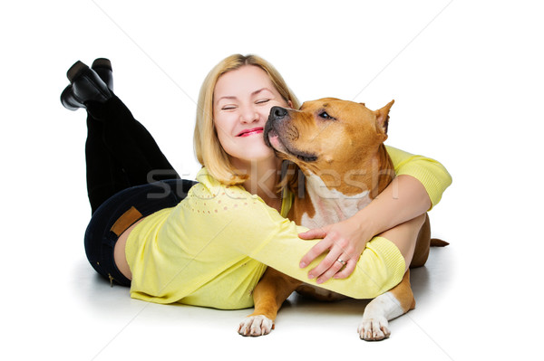Girl with amstaff dog Stock photo © svetography