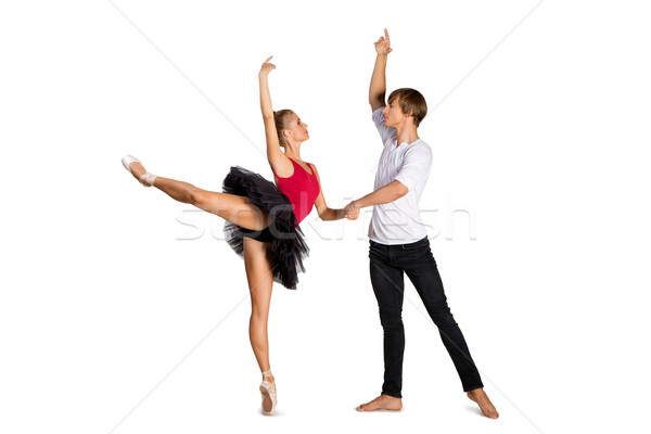 Stockfoto: Mooie · ballet · paar · dansen · witte