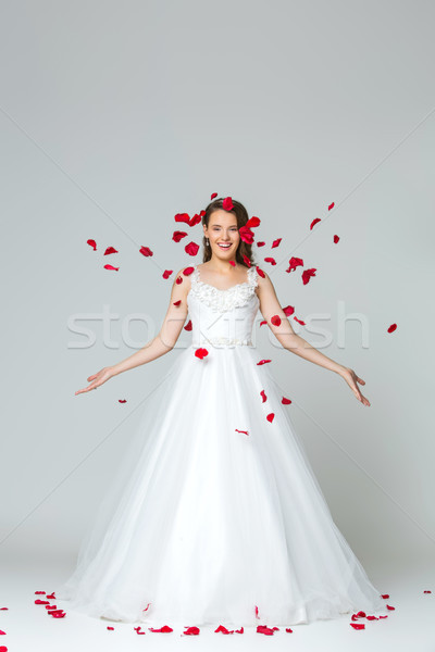 Gyönyörű fiatal menyasszony lány boldog hosszú Stock fotó © svetography