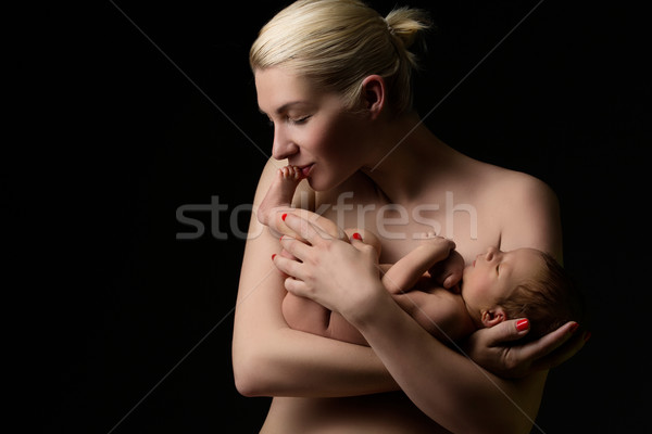 Stock fotó: Anya · újszülött · fiú · fiatal · nő · tart · baba