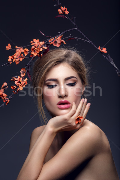 Piękna dziewczyna sakura oddziału piękna młoda kobieta makijaż Zdjęcia stock © svetography