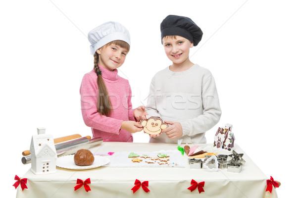 Stockfoto: Kinderen · christmas · cookies · mooie · jongen