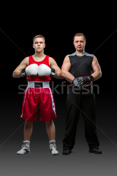 Zdjęcia stock: Młodych · bokser · trenerem · teen · niebieski