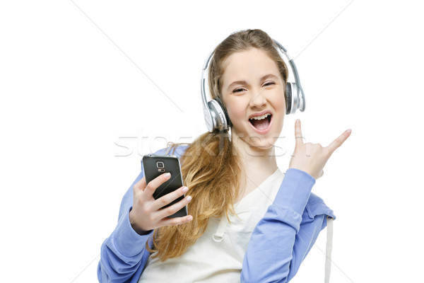 Teen age girl with headphones Stock photo © svetography