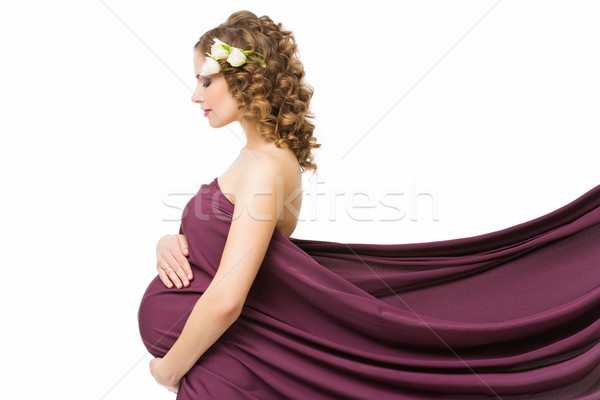 Terhes nő szövet gyönyörű terhes fiatal nő fedett Stock fotó © svetography