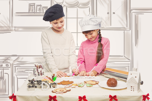 Children making christmas cookies Stock photo © svetography