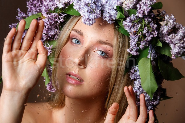 beautiful girl with flower wreath on head Stock photo © svetography