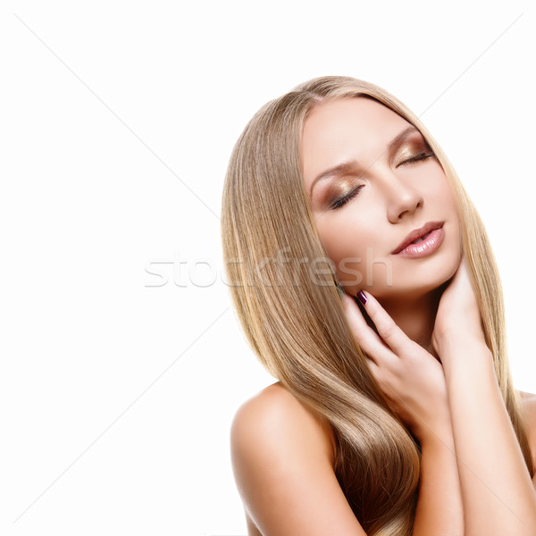 [[stock_photo]]: Fille · longtemps · cheveux · blonds · belle · jeune · femme · isolé