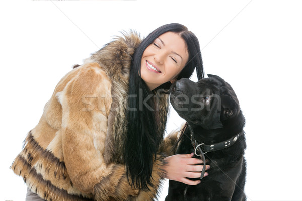 Girl with black shar pei dog Stock photo © svetography
