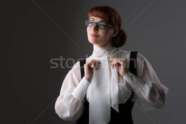 美しい 若い女性 眼鏡 白いブラウス グレー オフィス ストックフォト © svetography