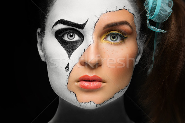 Stockfoto: Meisje · masker · portret · mooie · jonge · vrouw · gezicht