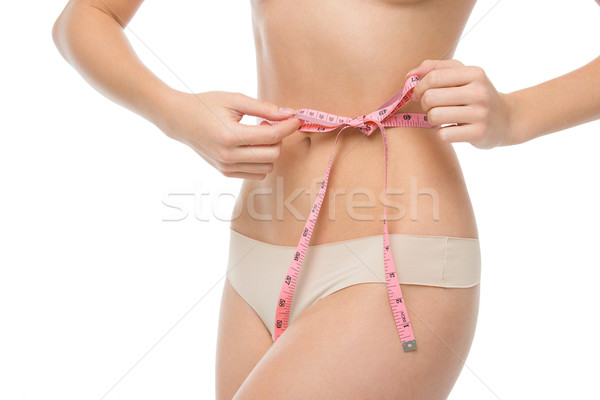 Lány mér csípővonal fiatal nő rózsaszín szalag Stock fotó © svetography