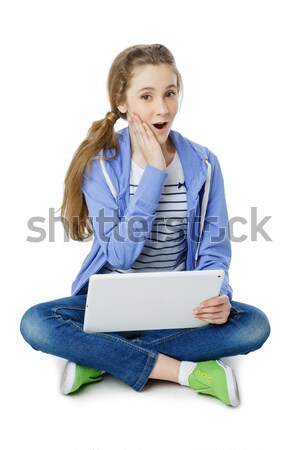 Tini kor lány tabletta gyönyörű lezser Stock fotó © svetography