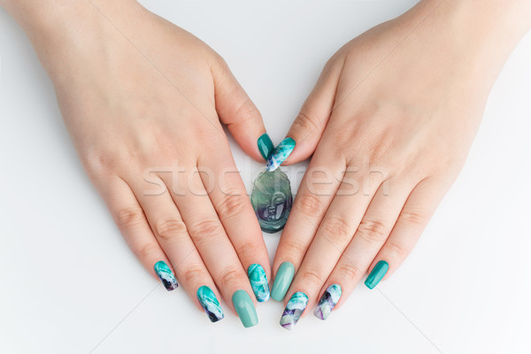 Közelkép nő kezek színes körmök kreatív Stock fotó © svetography