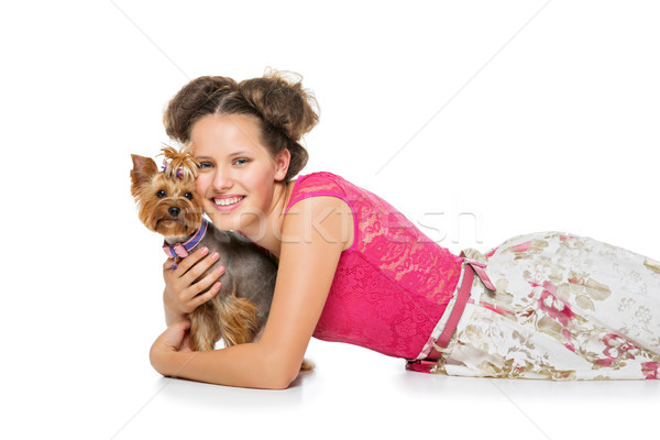 Nina perro hermosa jóvenes superior Foto stock © svetography