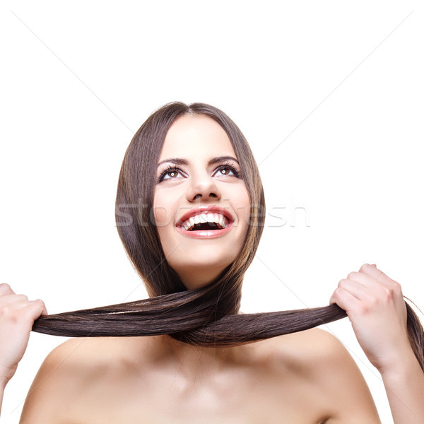 Gyönyörű lány egészséges hosszú haj gyönyörű fiatal nő hosszú Stock fotó © svetography