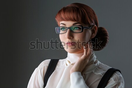 美しい 若い女性 眼鏡 クローズアップ 白いブラウス グレー ストックフォト © svetography