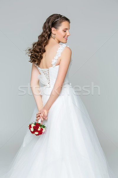 Stockfoto: Mooie · jonge · bruid · meisje · gelukkig · Rood